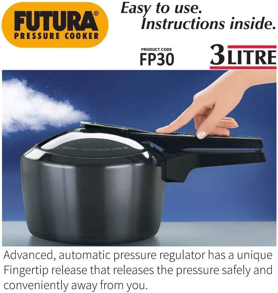 Hawkins Futura Hard Anodised Pressure Cooker, 3 Litre Capacity, Black